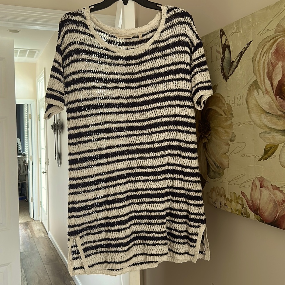Soft surroundings, navy & white stripe crochet tunic NWOT great condition!